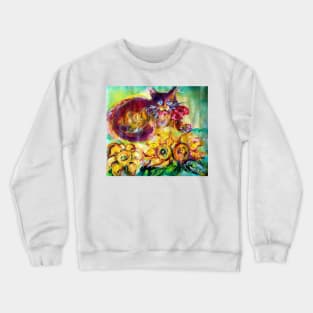 CAT WITH RED RIBBON AND SUNFLOWERS Crewneck Sweatshirt